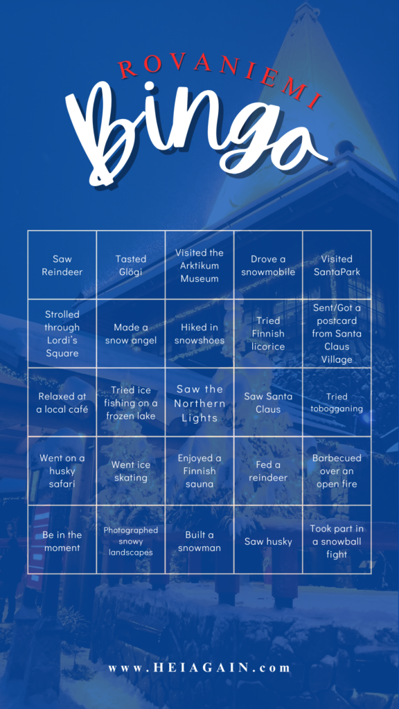 Rovaniemi Bingo Bucket List Card