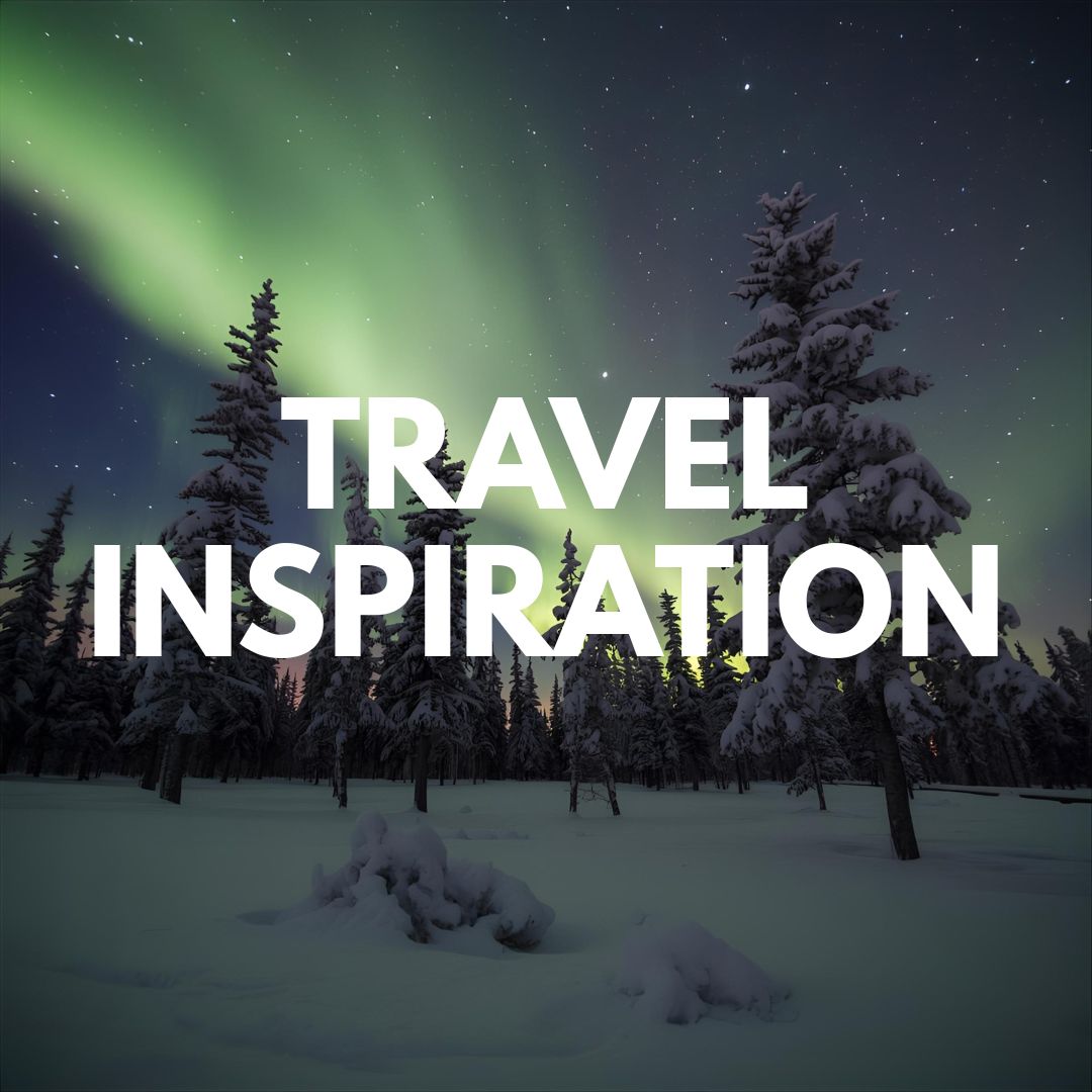Traveler exploring snowy Lapland landscape under a glowing winter sky, surrounded by pine forests and Arctic scenery.