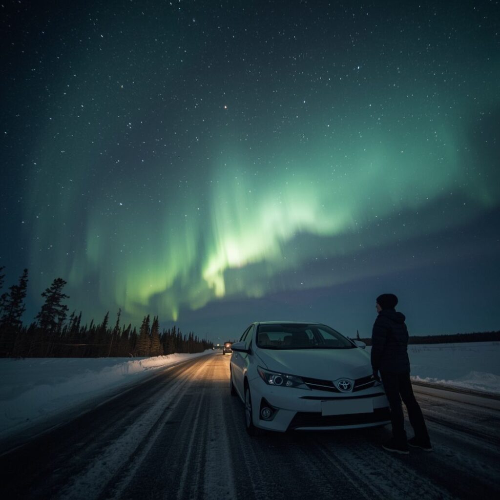 northern lights, aurora borealis hunting in winter