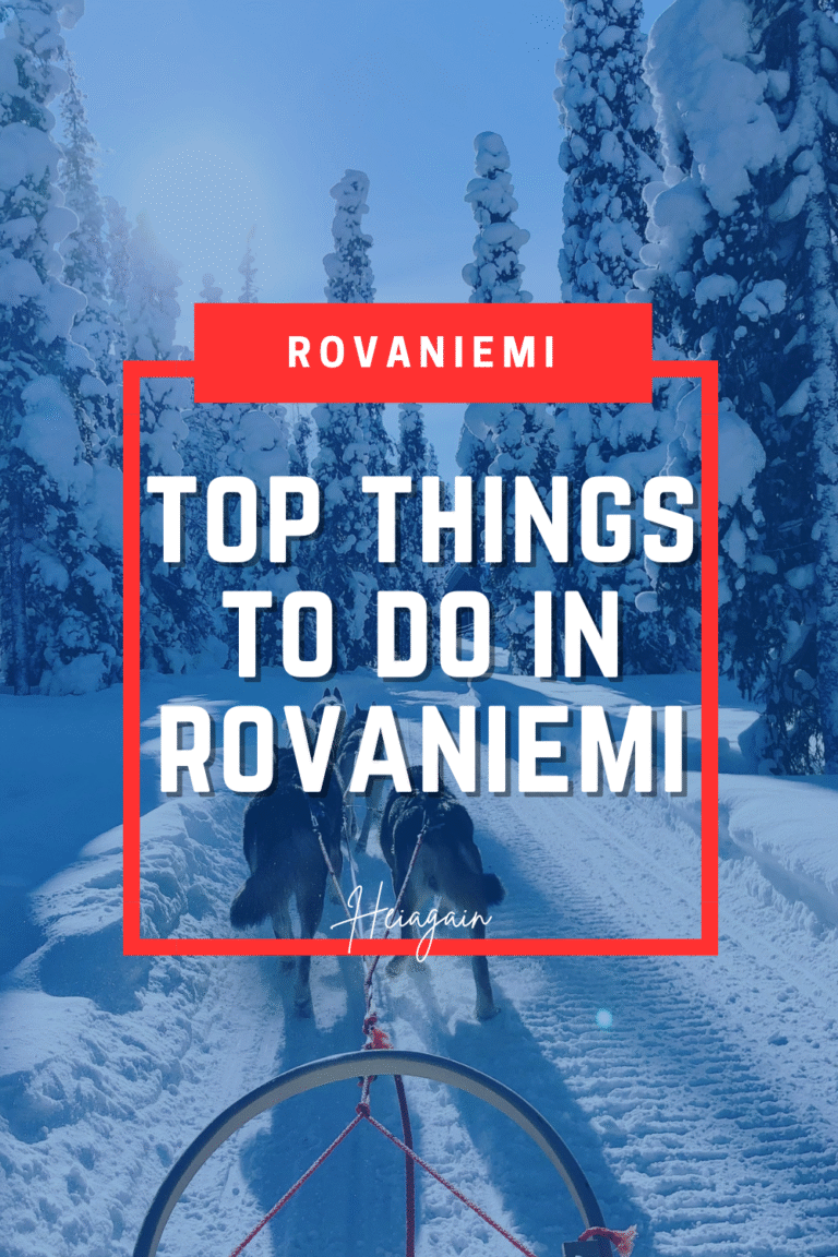 Winter adventures in Rovaniemi, Lapland, Finland featuring Santa Claus Village, husky sledding, reindeer rides, and Northern Lights over snowy forests.