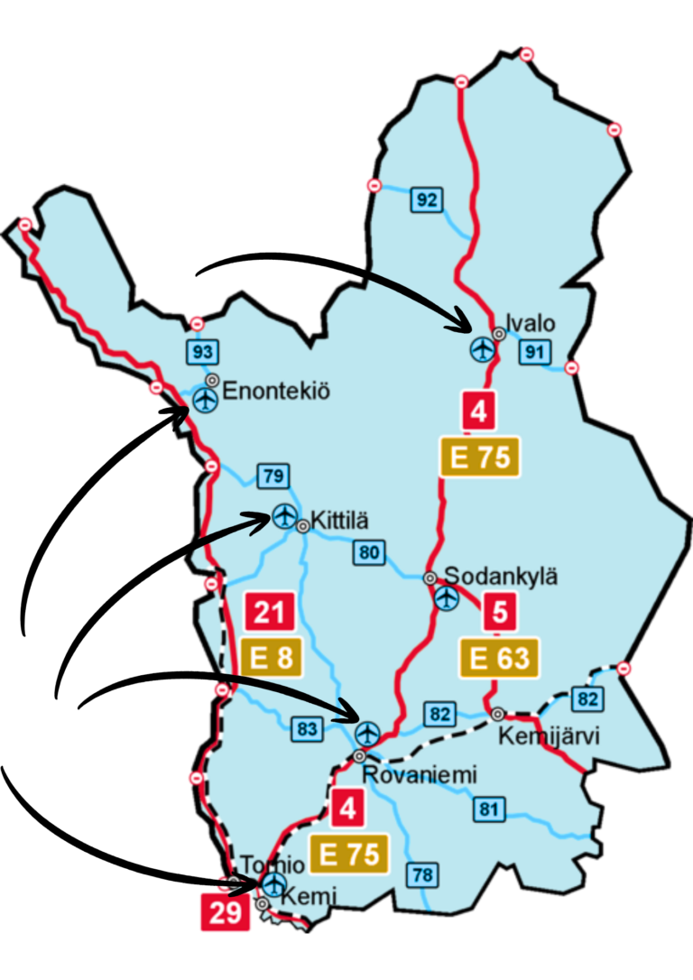 map of lapland, best routes, main locations, travel to lapland