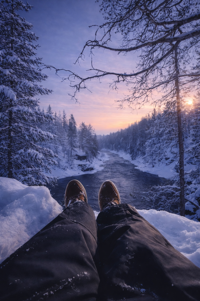 Winter travel inspiration scene in Lapland with snow and calm atmosphere