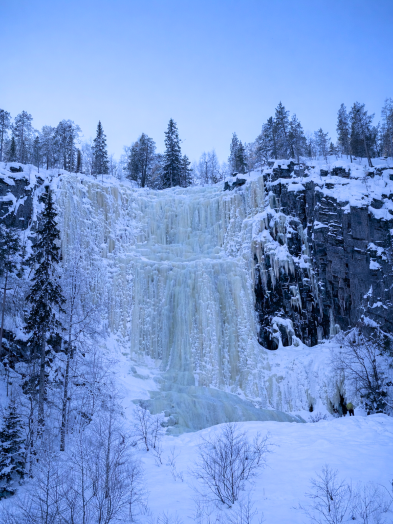 frozen waterfall in lapland finland, posio lapland, rovaniemi finland